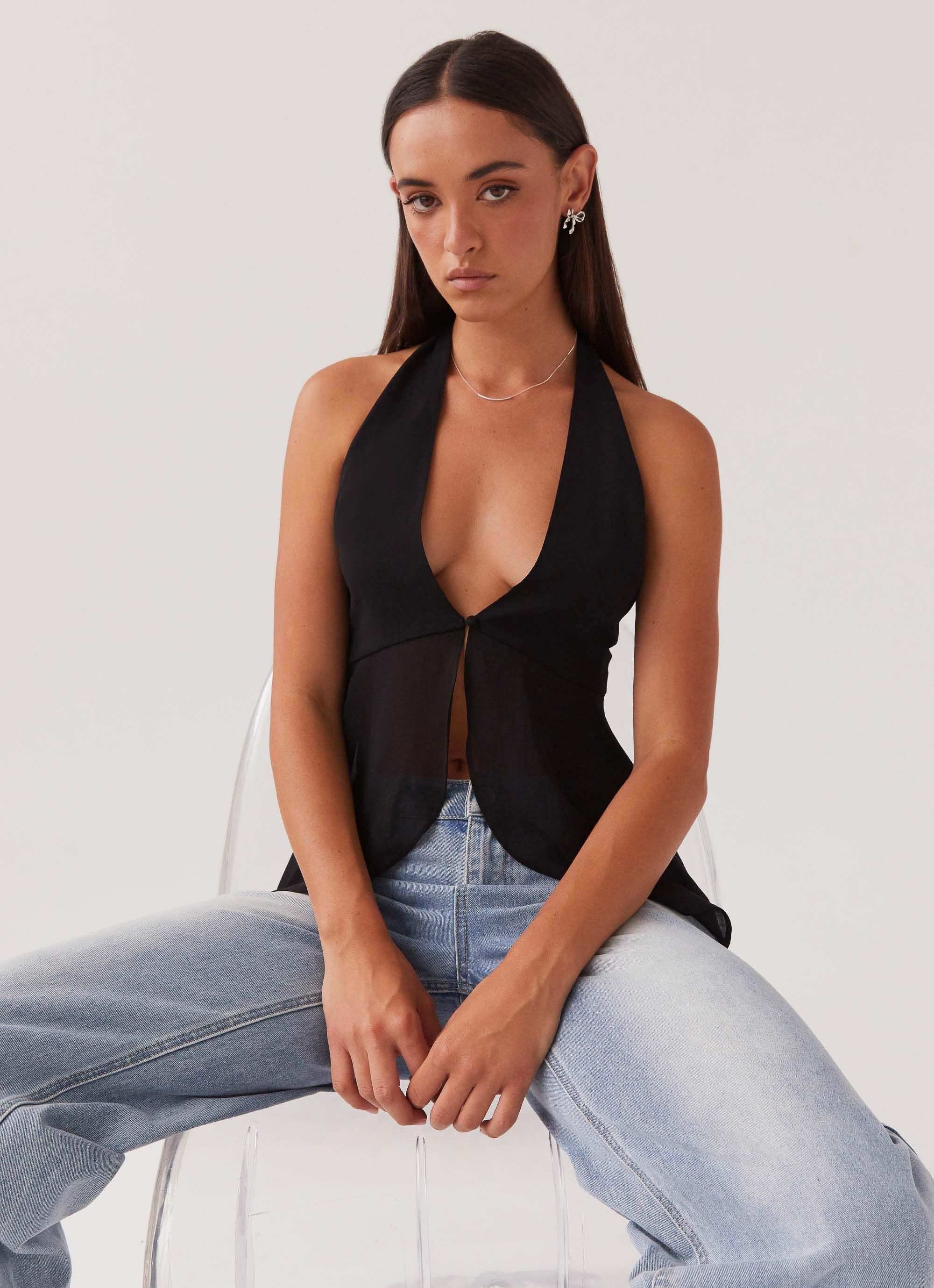 At Last Halterneck Top - Black Product Image