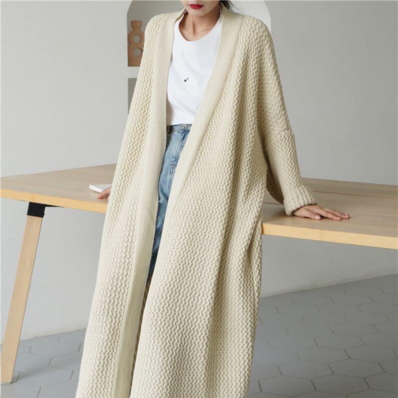 Plain Cable Knitted Long Cardigan product image