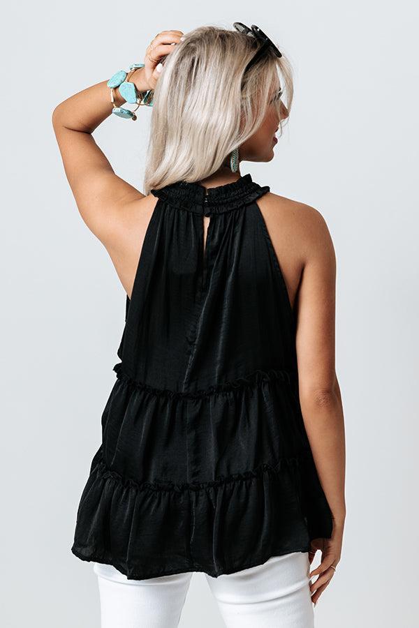 Celebratory Toast Ruffle Top In Black Product Image