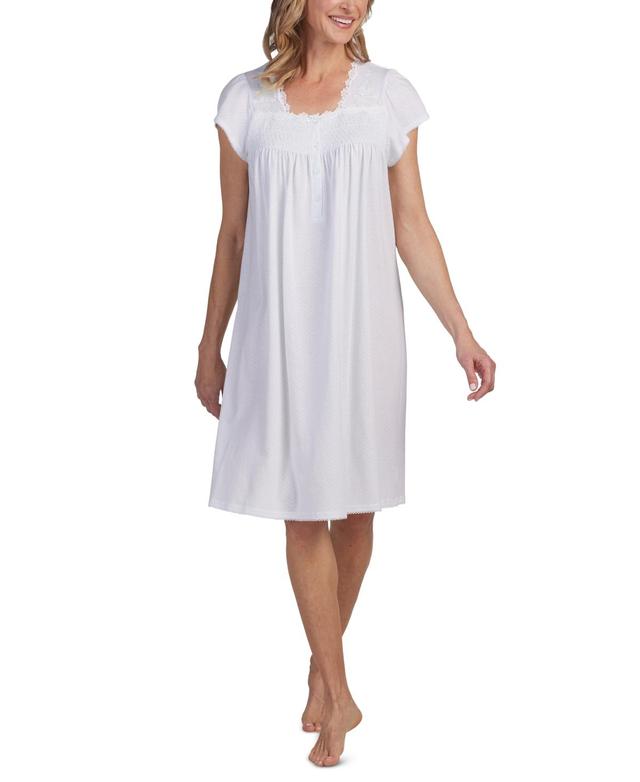 Miss Elaine Womens Smocked Lace-Trim Nightgown Product Image