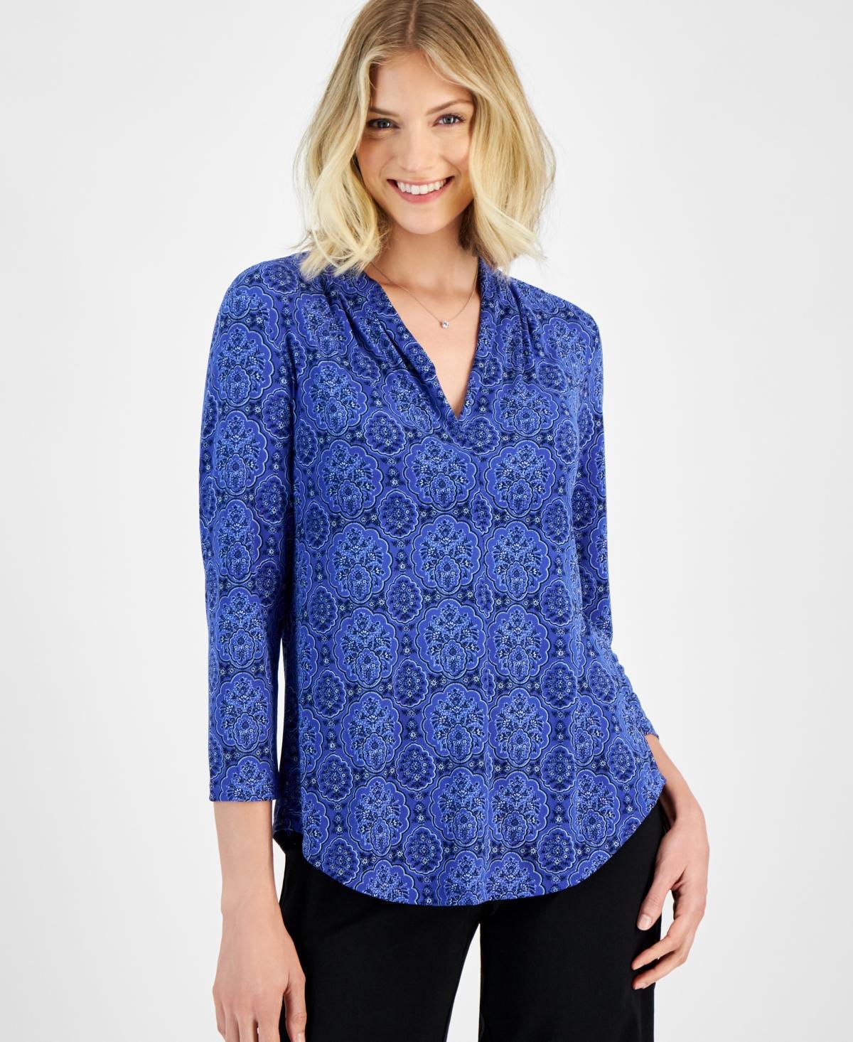 Jm Collection Womens Printed V-Neck 3/4-Sleeve Top, Created for Macys Product Image