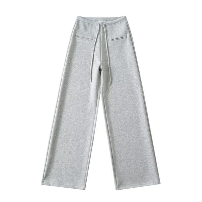 Drawstring Waist Plain Wide Leg Sweatpants Product Image