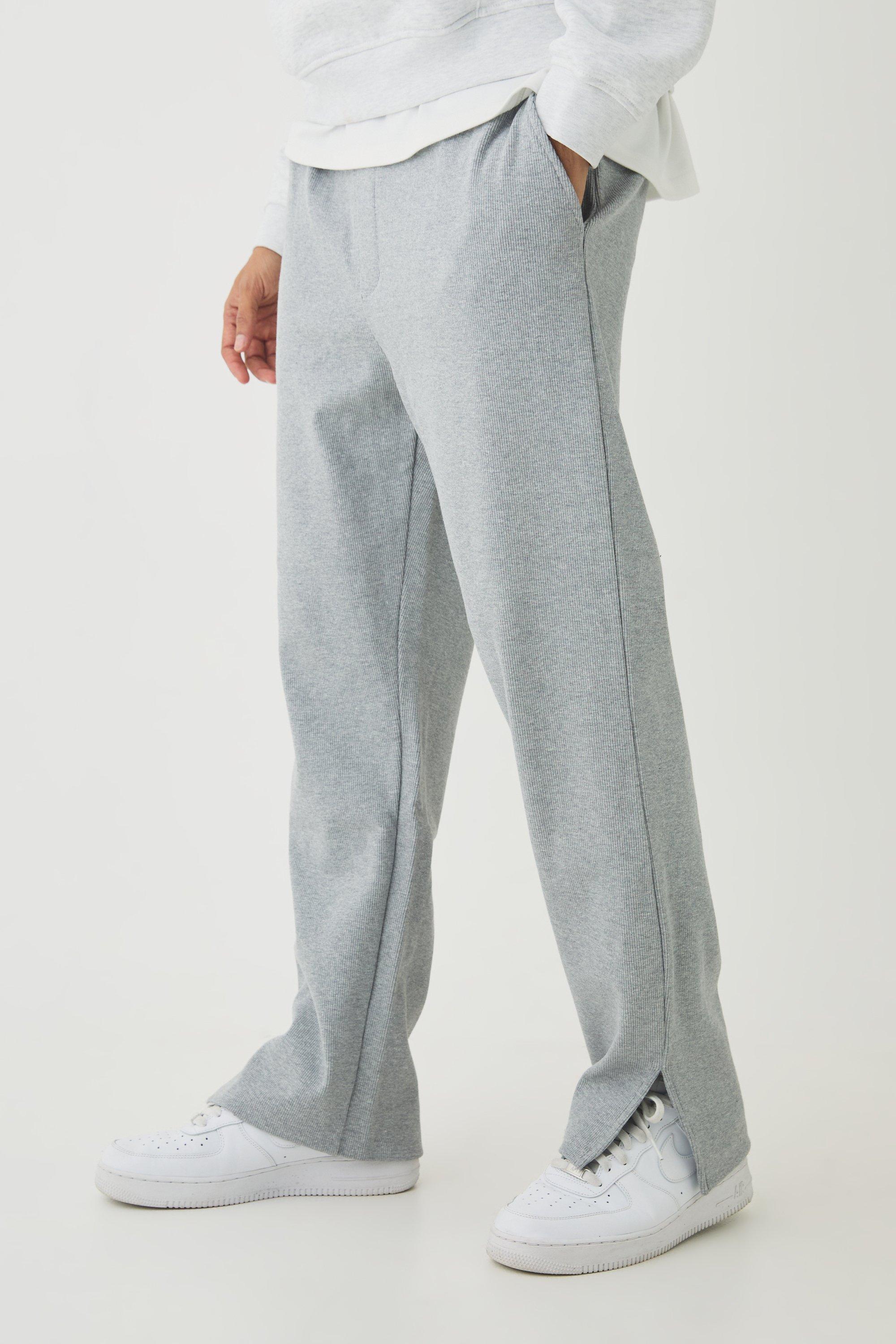 Regular Fit Heavyweight Ribbed Split Hem Sweatpants | boohooMAN USA Product Image