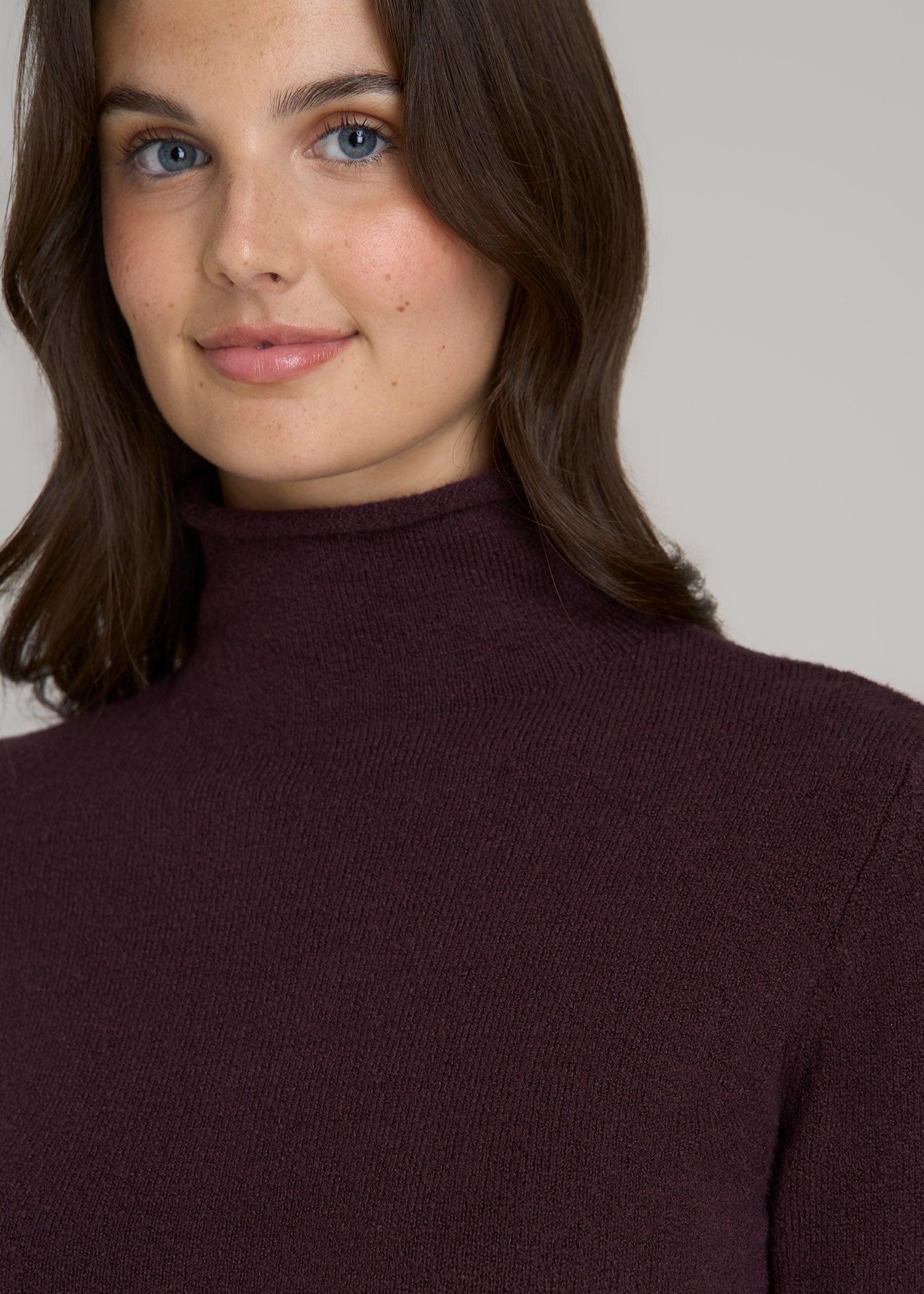 Women's Tall Rolled Mock Neck Sweater in Deep Purple Female Product Image