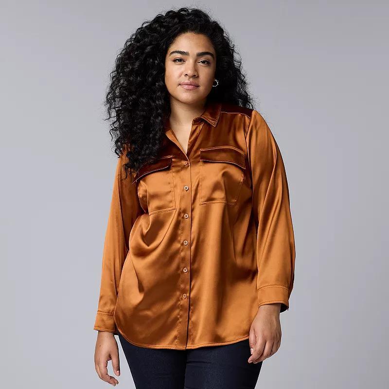 Plus Size Simply Vera Vera Wang Satin Utility Shirt, Womens Glazed Red product image