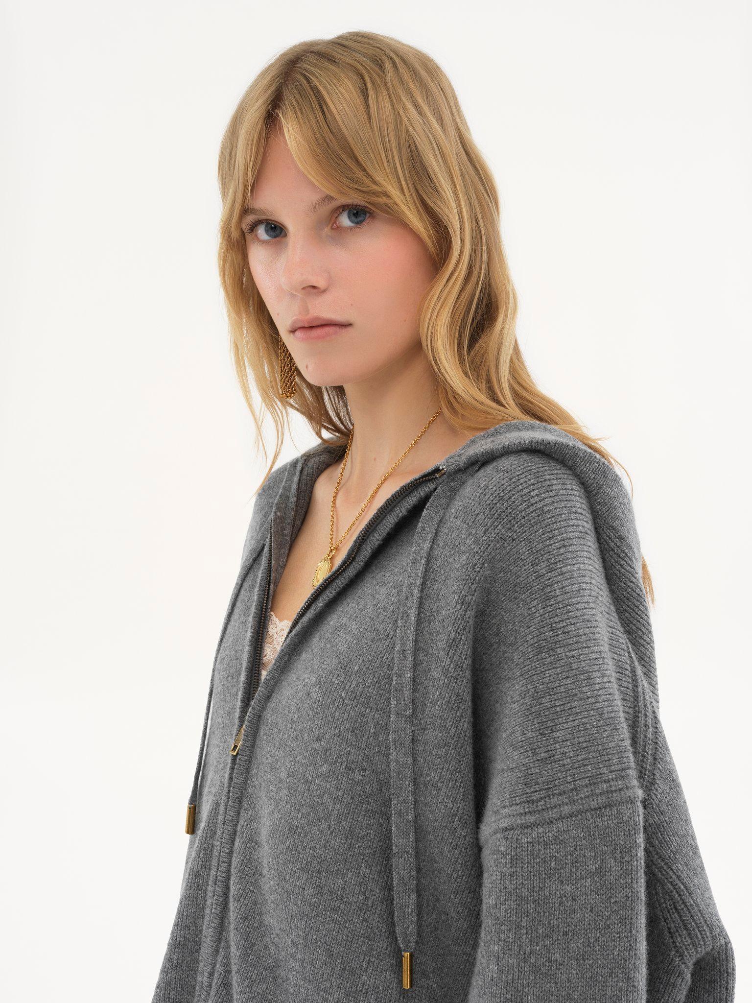 Oversized zipped hoodie in wool & cashmere knit Product Image