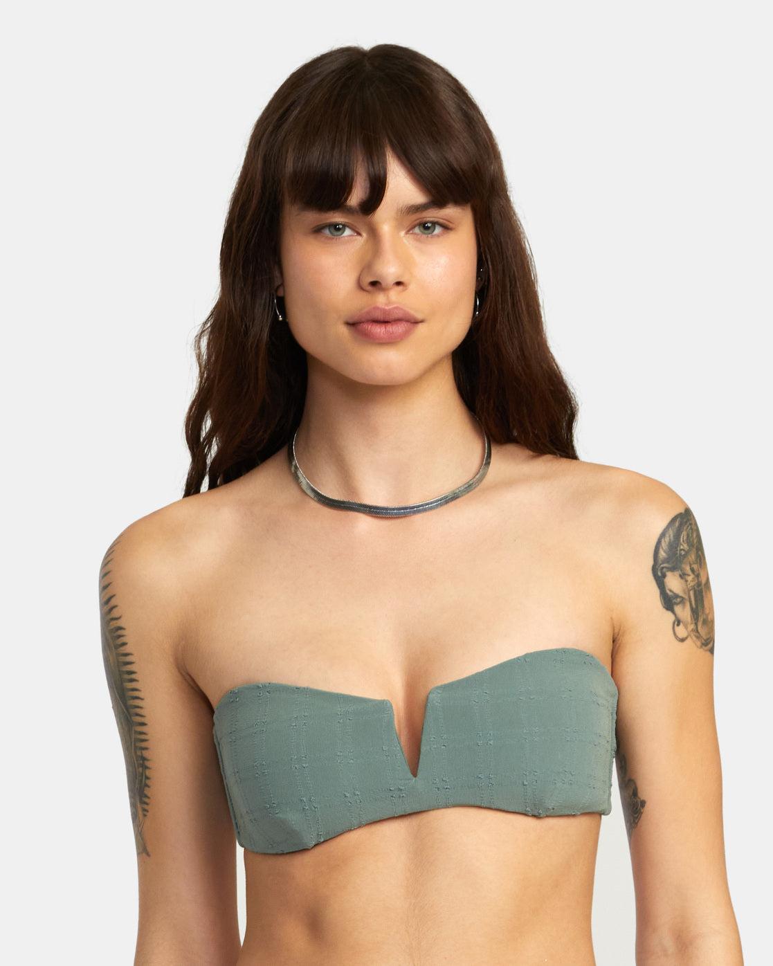 Greetings V Wire Bandeau Bikini Top - Jade Product Image