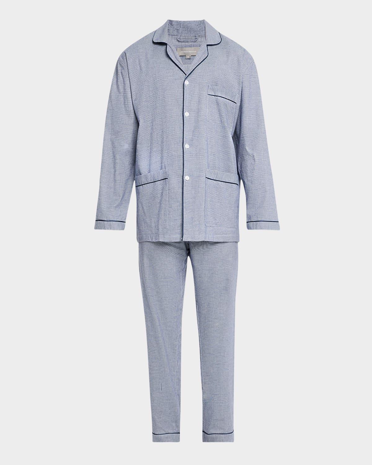 Men's Cotton Micro-Check Long Pajama Set Product Image