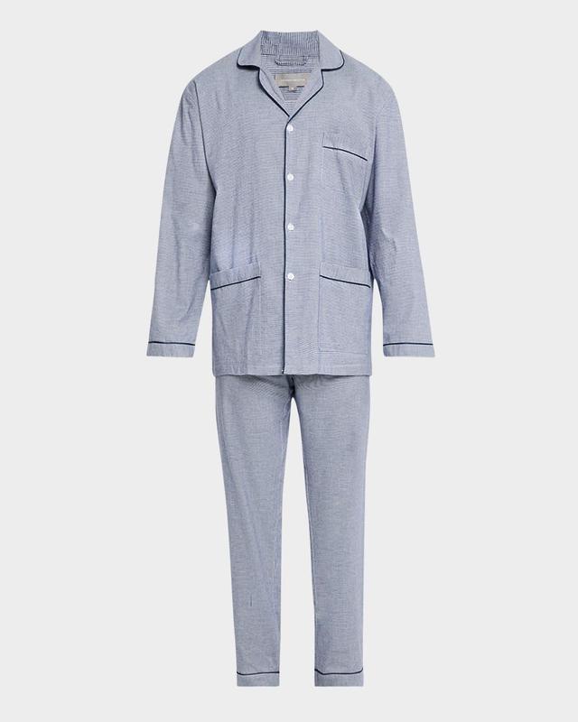 Men's Cotton Micro-Check Long Pajama Set Product Image