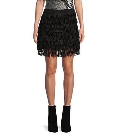 Guess Yuzi Mid Rise Layered Fringe Skirt Product Image