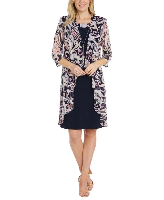 R & M Richards Womens 2-Pc. Printed Jacket & Necklace Dress Set Product Image