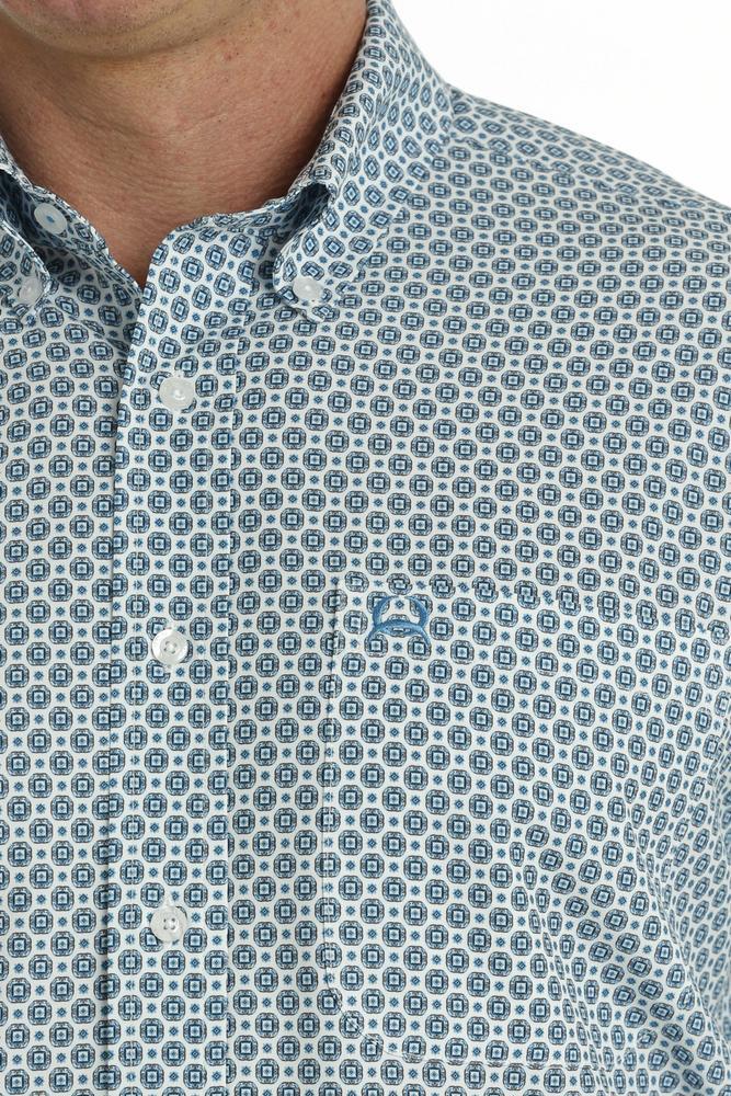 Cinch® Men's S/S White/Blue Geo Print Arenaflex Button Shirt Product Image