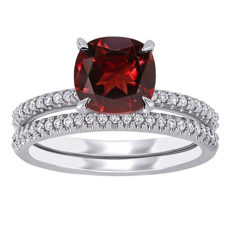 Stella Grace 14k White Gold Garnet & 1/4 Carat T.W. Diamond Engagement Ring Set, Womens 14k Whgold Product Image