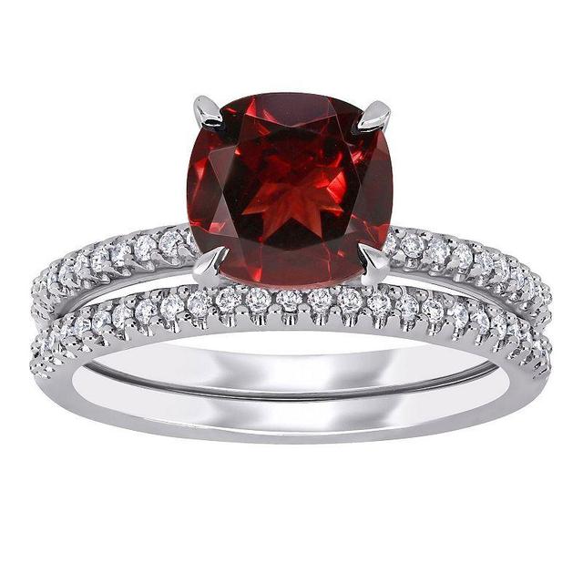 Stella Grace 14k White Gold Garnet & 1/4 Carat T.W. Diamond Engagement Ring Set, Womens Red Product Image