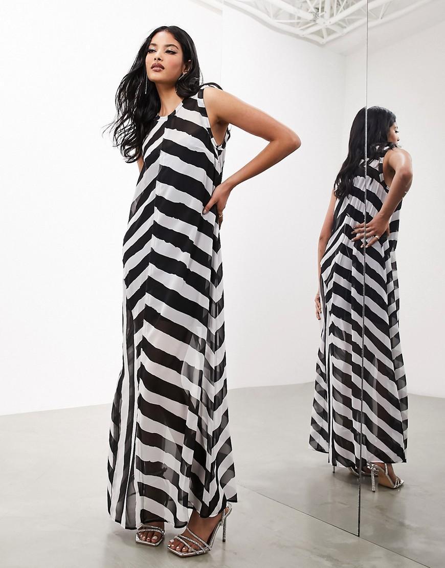 ASOS EDITION sleeveless sheer maxi dress in monochrome stripe Product Image