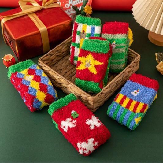 Christmas Color Block Fleece Socks Product Image