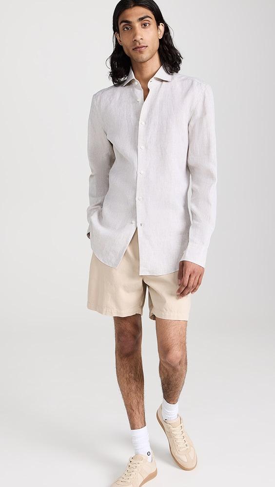 BOSS Slim-Fit Shirt In Linen with Spread Collar | Shopbop Product Image