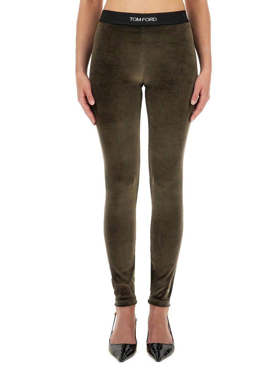 TOM FORD Stretch Lustrous Velour Signature Leggings In Military Green Product Image