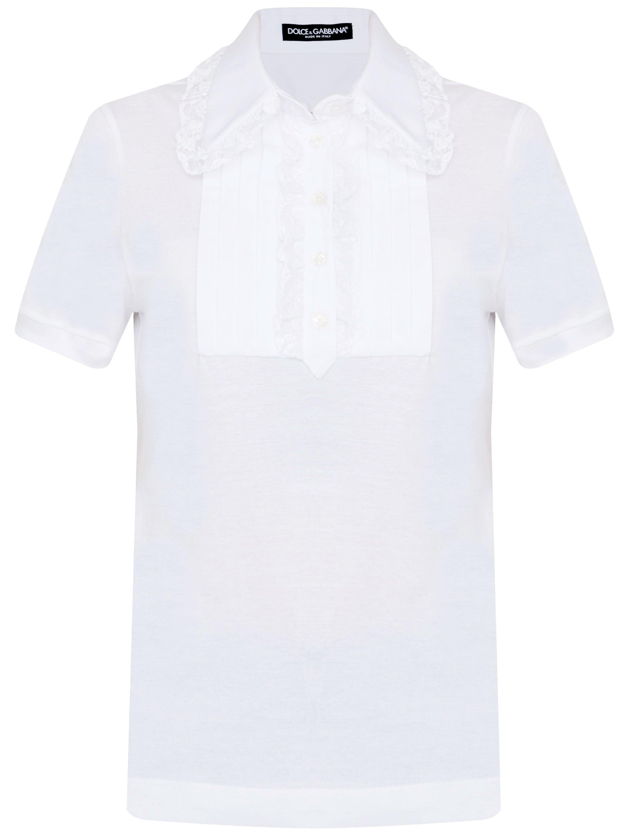 DOLCE & GABBANA Cotton Jersey Polo Shirt With Ruffles In Bianco Product Image