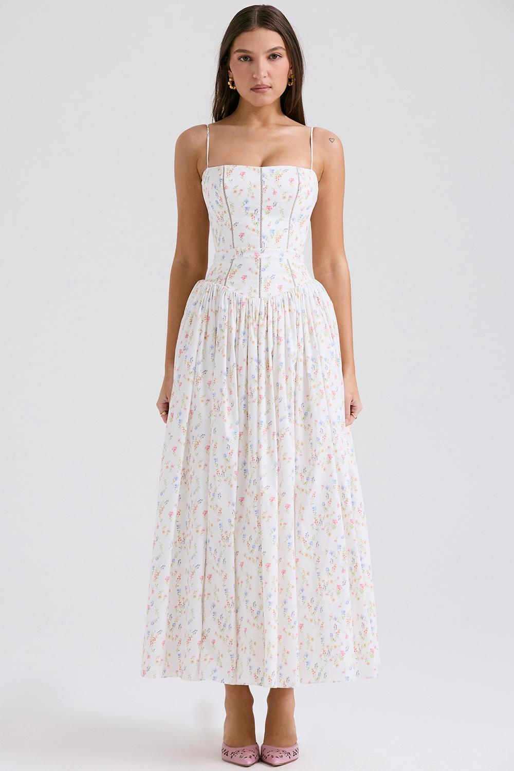 Ysabella White Posy Print Cotton Maxi Sundress Product Image