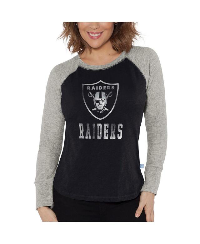 Womens G-III 4Her by Carl Banks Black/Heather Gray Las Vegas Raiders Waffle Knit Raglan Long Sleeve T-Shirt Product Image