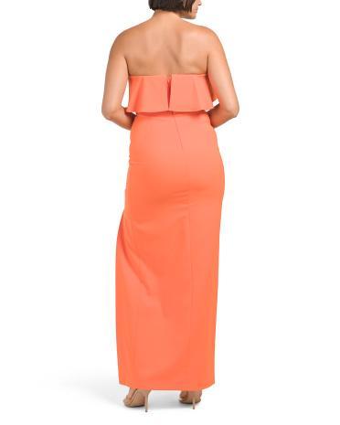 Strapless Stretch Crepe Gown With Ruffle Trim for Women Product Image