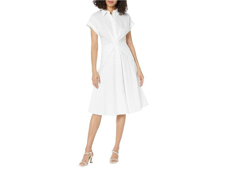 LAUREN Ralph Lauren Twist-Front Cotton-Blend Shirtdress (White) Women's Dress Product Image