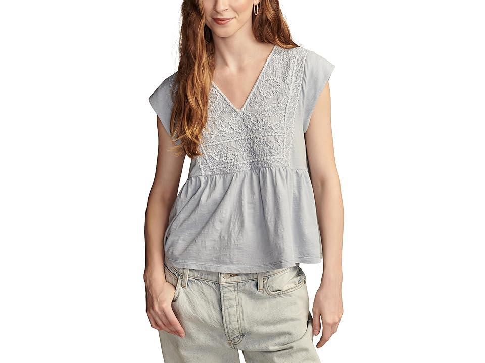 Lucky Brand Embroidered Baby Doll Top (Zen ) Women's Clothing Product Image