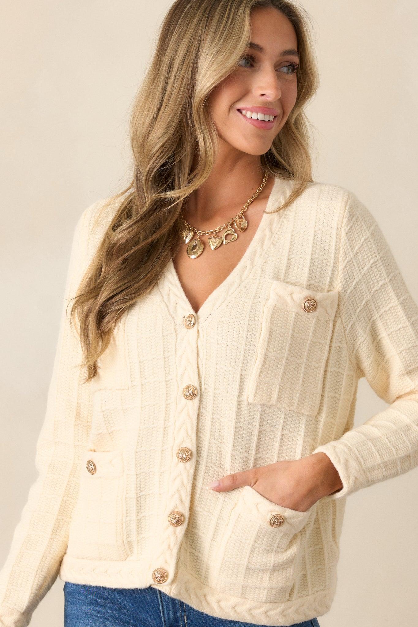 Quiet Days Ivory Cable Knit Cardigan Product Image