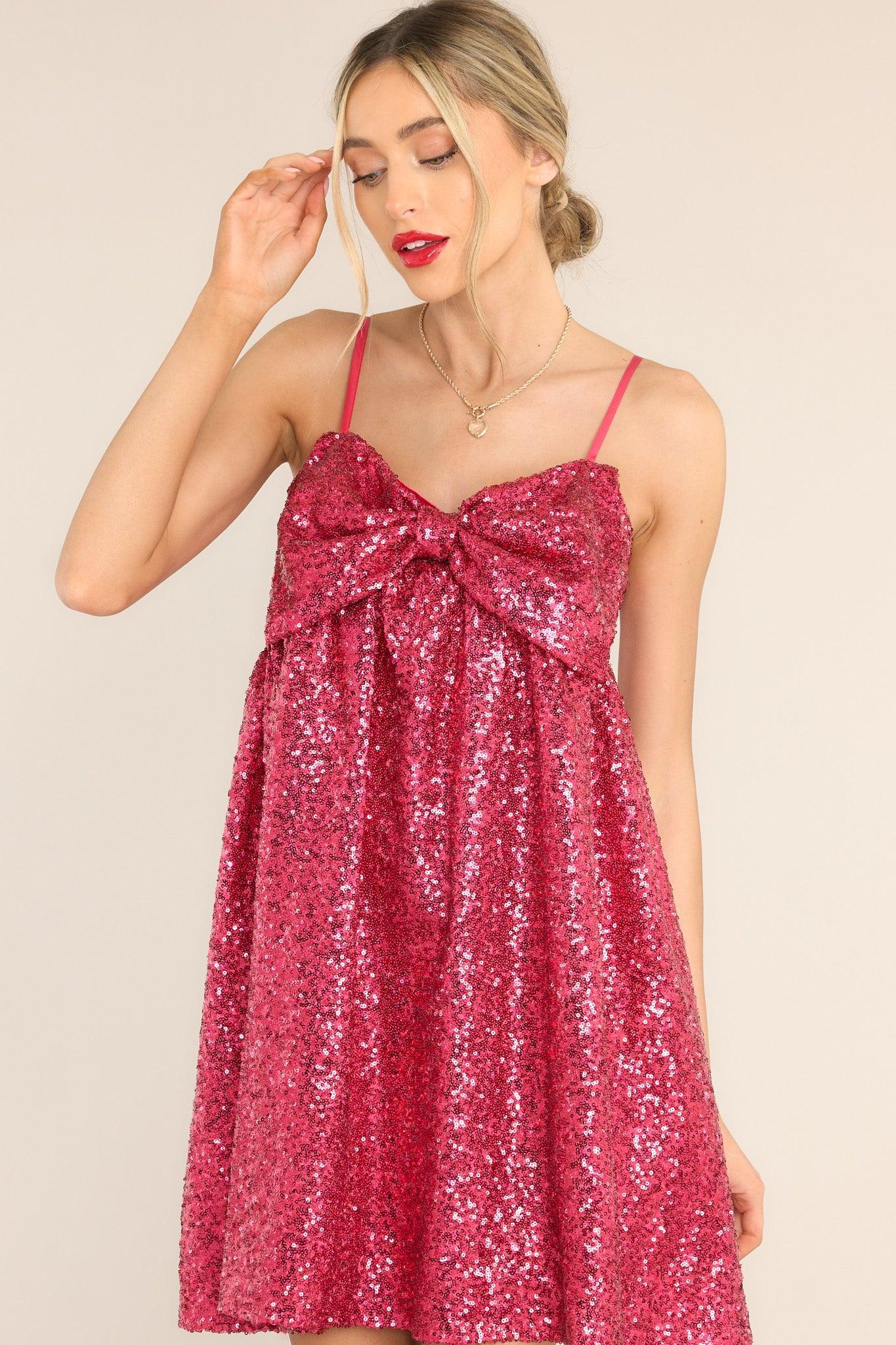 Let Her Shine Hot Pink Sequin Mini Dress Product Image