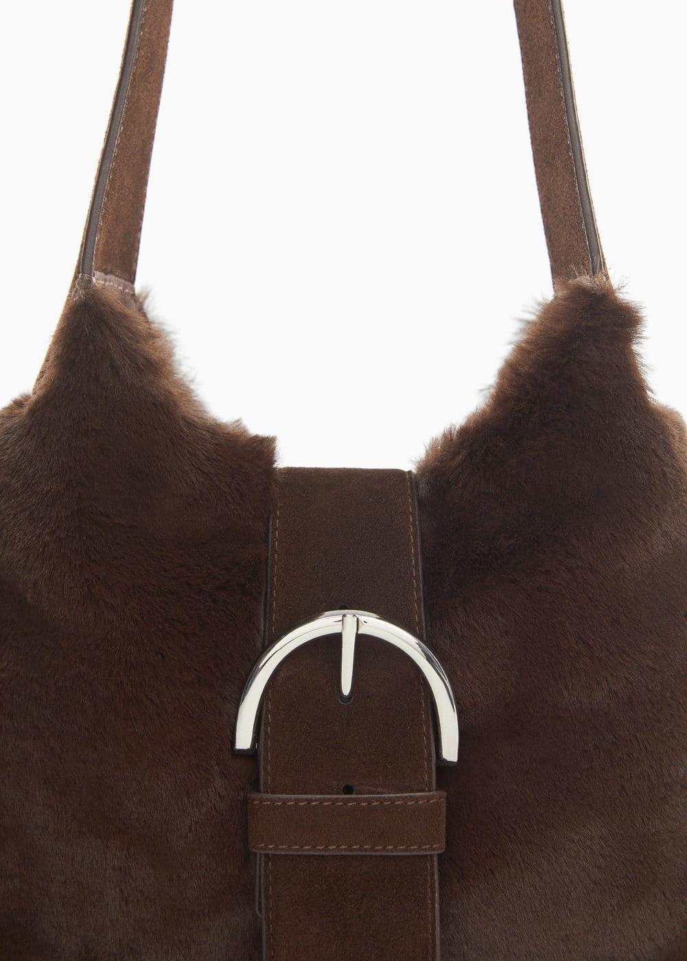 MANGO - Fur-effect shoulder bag - One size - Women Product Image