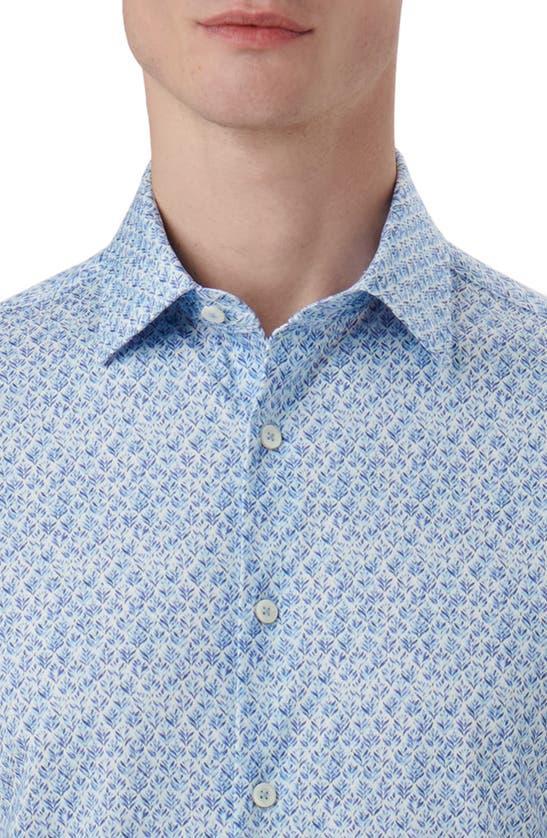 BUGATCHI Ooohcotton® Leaf Print Short Sleeve Button-up Shirt In Air Blue Product Image