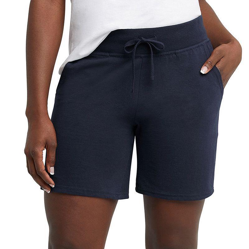 Womens Hanes Jersey Drawstring Shorts Blue Product Image