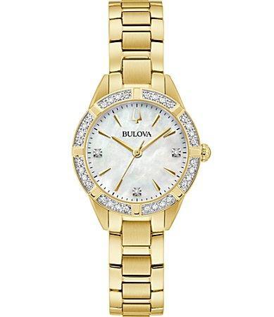 Bulova Womens Classic Sutton Diamond (1/20 ct. t.w. Stainless Steel Bracelet Watch 28mm - Gold-tone Product Image