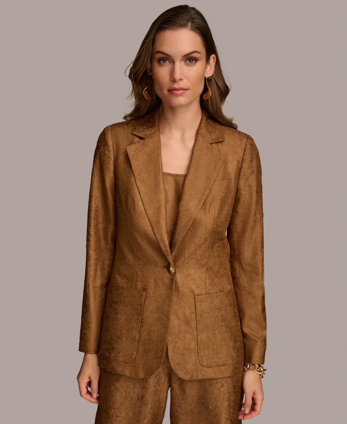 Donna Karan Womens Textured Metallic One-Button Blazer Product Image