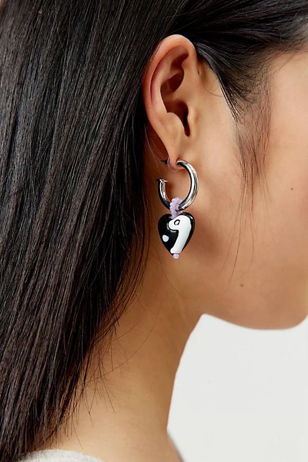 Glass Yin Yang Heart Charm Hoop Earring Womens at Urban Outfitters Product Image