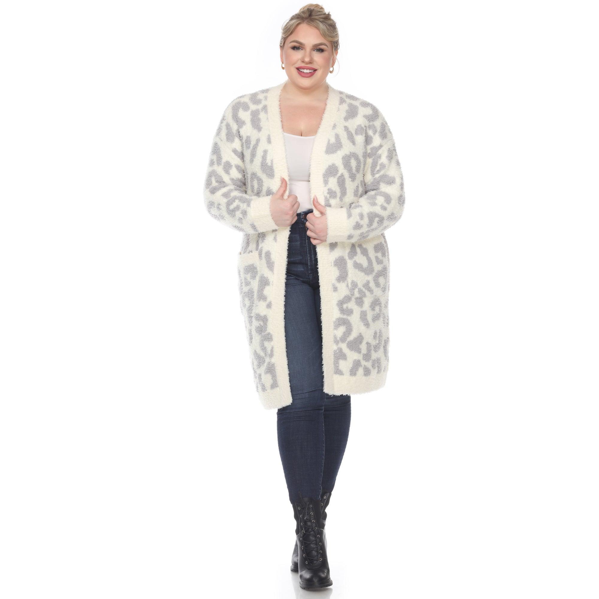 Leopard Print Open Front Sherpa Coat - Plus Product Image