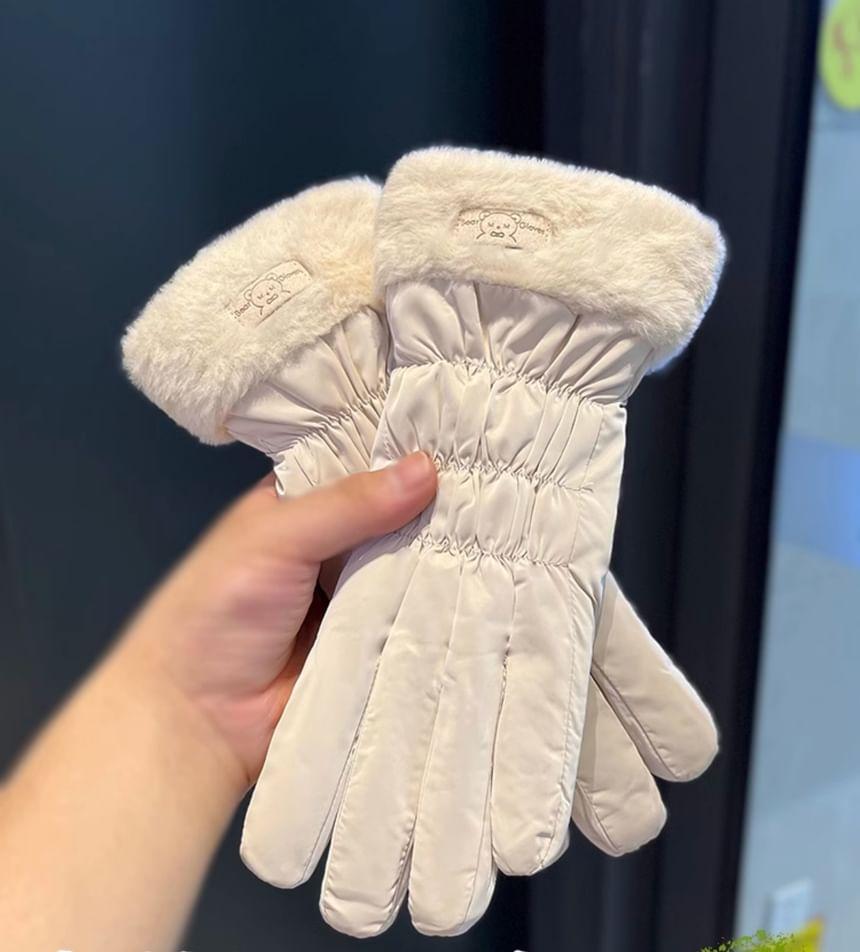 Bear Applique Faux Fur Touchscreen Gloves Product Image