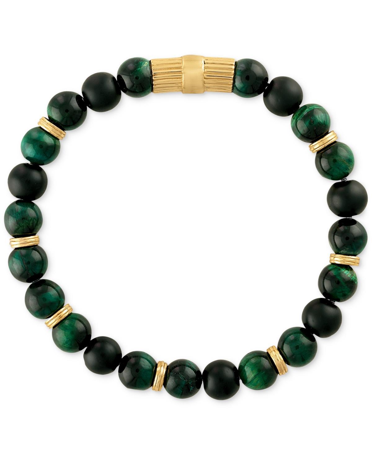 Esquire Mens Jewelry Multicolor Tiger Eye Beaded Stretch Bracelet in 14k Gold-Plated Sterling Silver (Also Tiger Eye), Created for Macys - Product Image