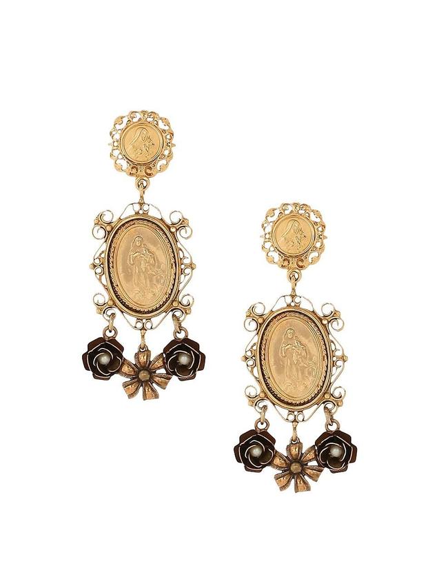 Womens Goldtone & Imitation Pearl Medallion Clip-On Drop Earrings Product Image