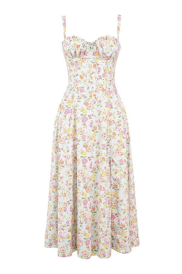 Carmen Pale Blue Meadow Print Cotton Bustier Sundress Product Image