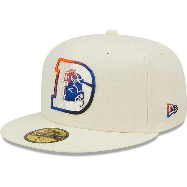 Mens New Era Cream Denver Broncos Chrome Color Dim 59FIFTY Fitted Hat Product Image