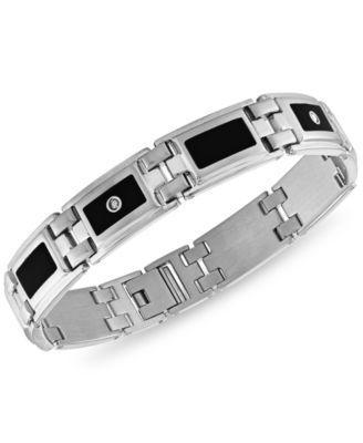 Mens Diamond (1/8 ct. t.w.) & Black Enamel Bracelet in Stainless Steel Product Image