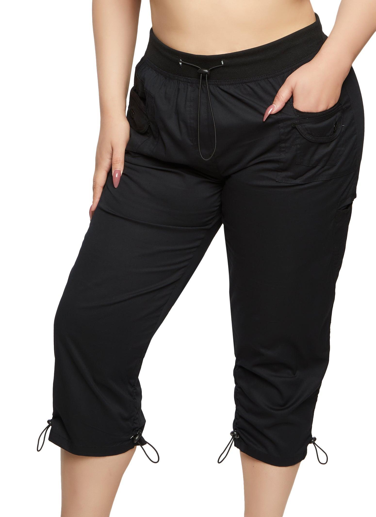 Womens Plus Size Poplin Toggle Drawstring Hem Capris Product Image