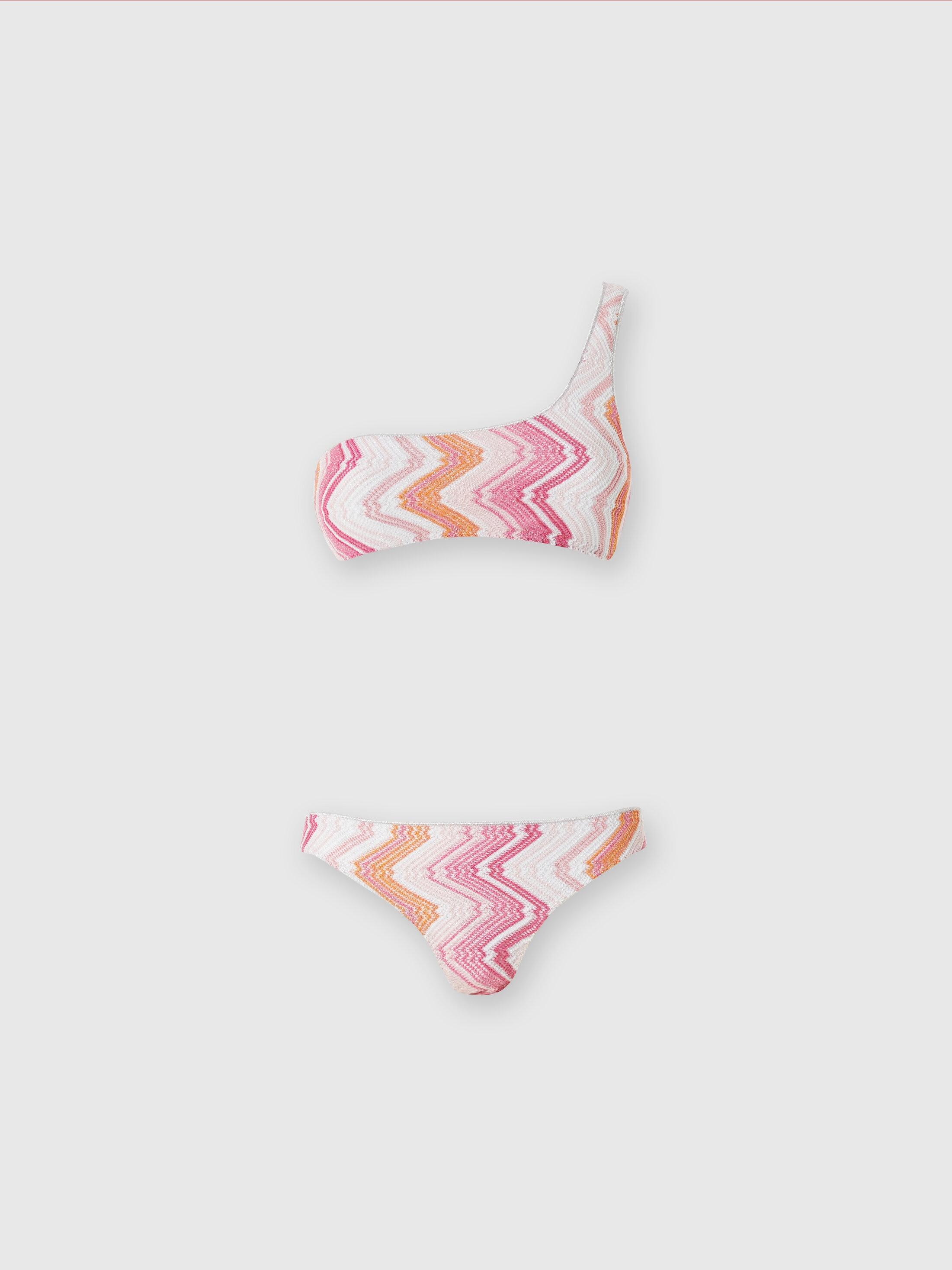 One-shoulder viscose blend chevron bikini with lurex Product Image