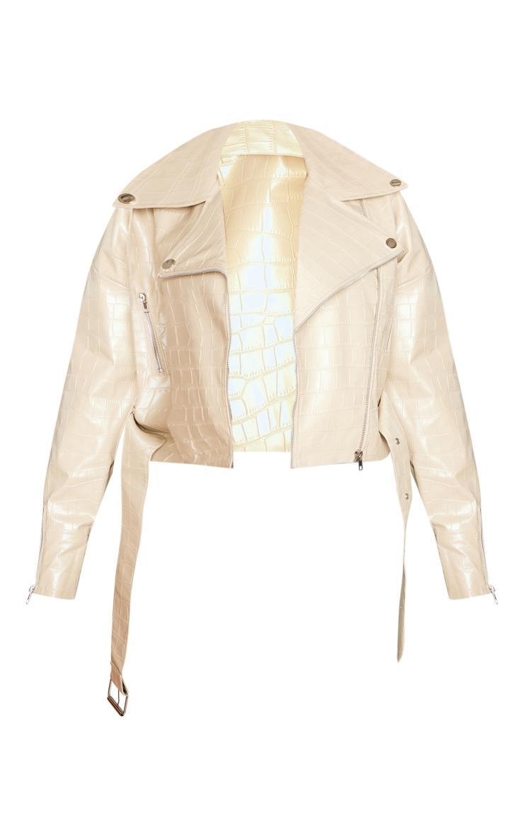 Plus Stone Croc Faux Leather Oversized Biker Jacket Product Image