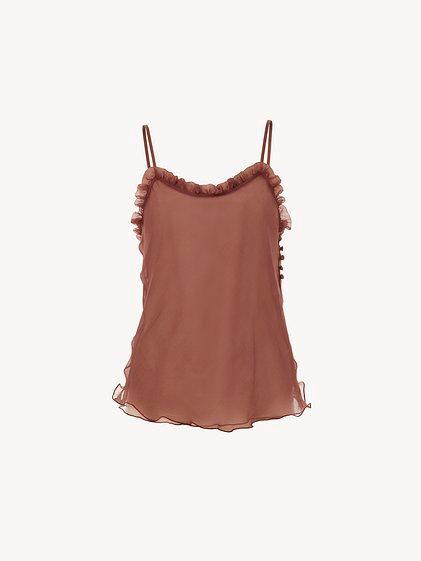 Ruffled camisole top in lingerie tulle Product Image