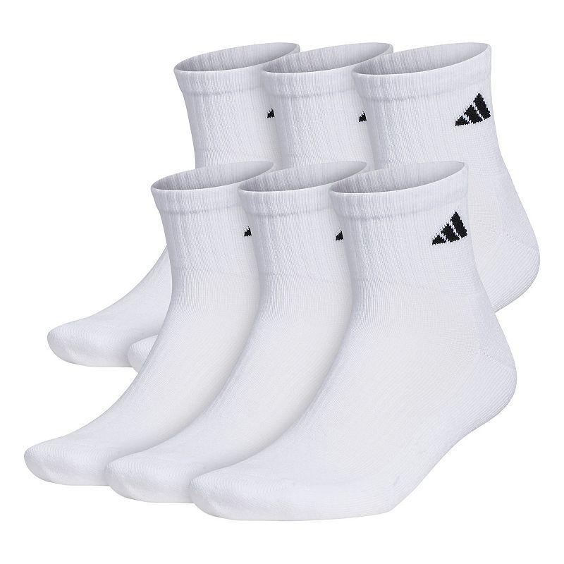 adidas Mens adidas Athletic 6-Pack Cushioned Quarter Socks - Mens White/Black Product Image