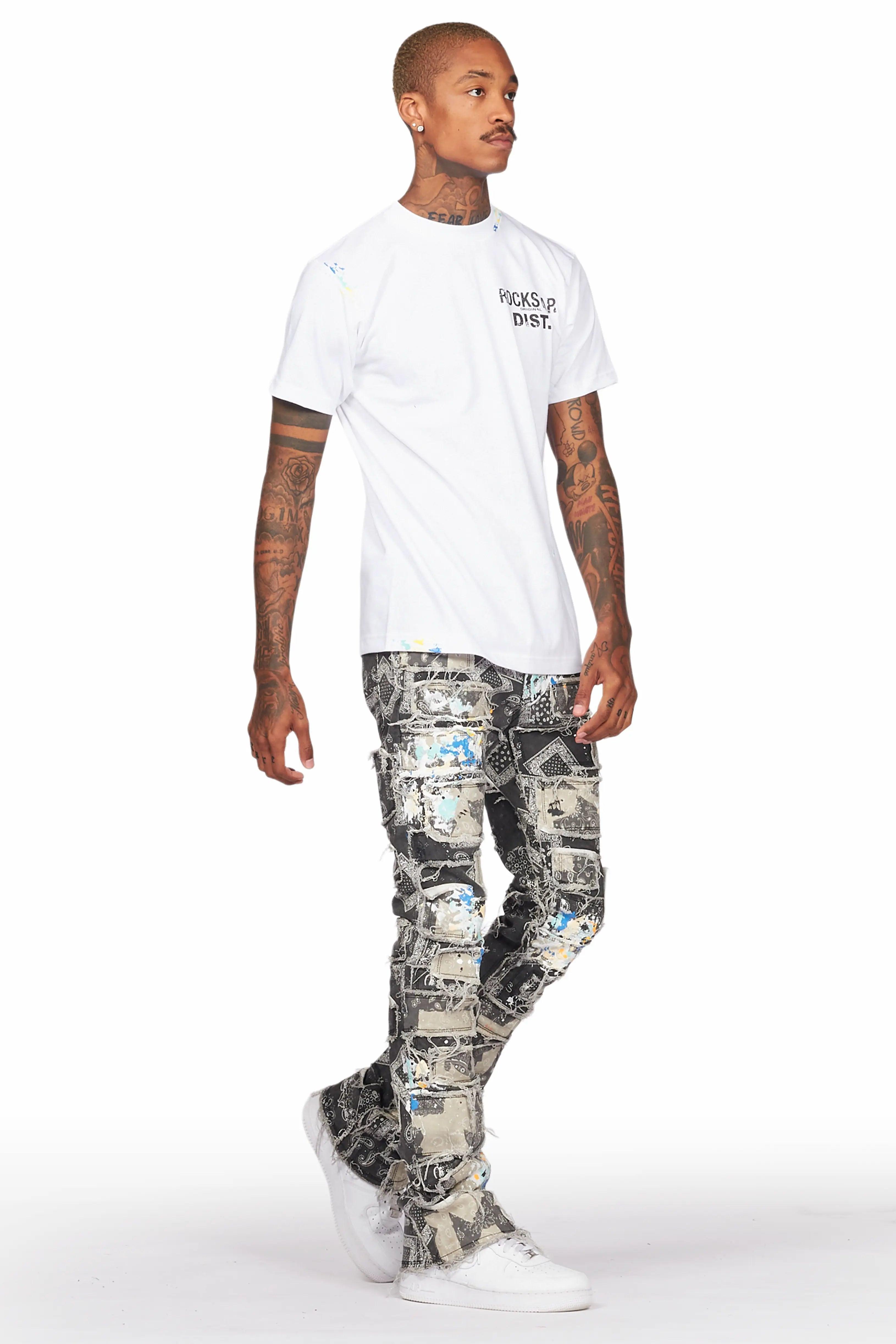 Kavi White/Black T-Shirt/Stacked Flare Jean Set Male Product Image