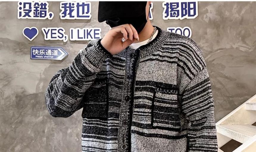 Round Neck Striped Cardigan Product Image